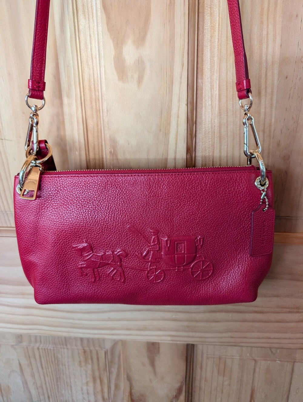 Coach Red Leather Crossbody with Embossed Carriage